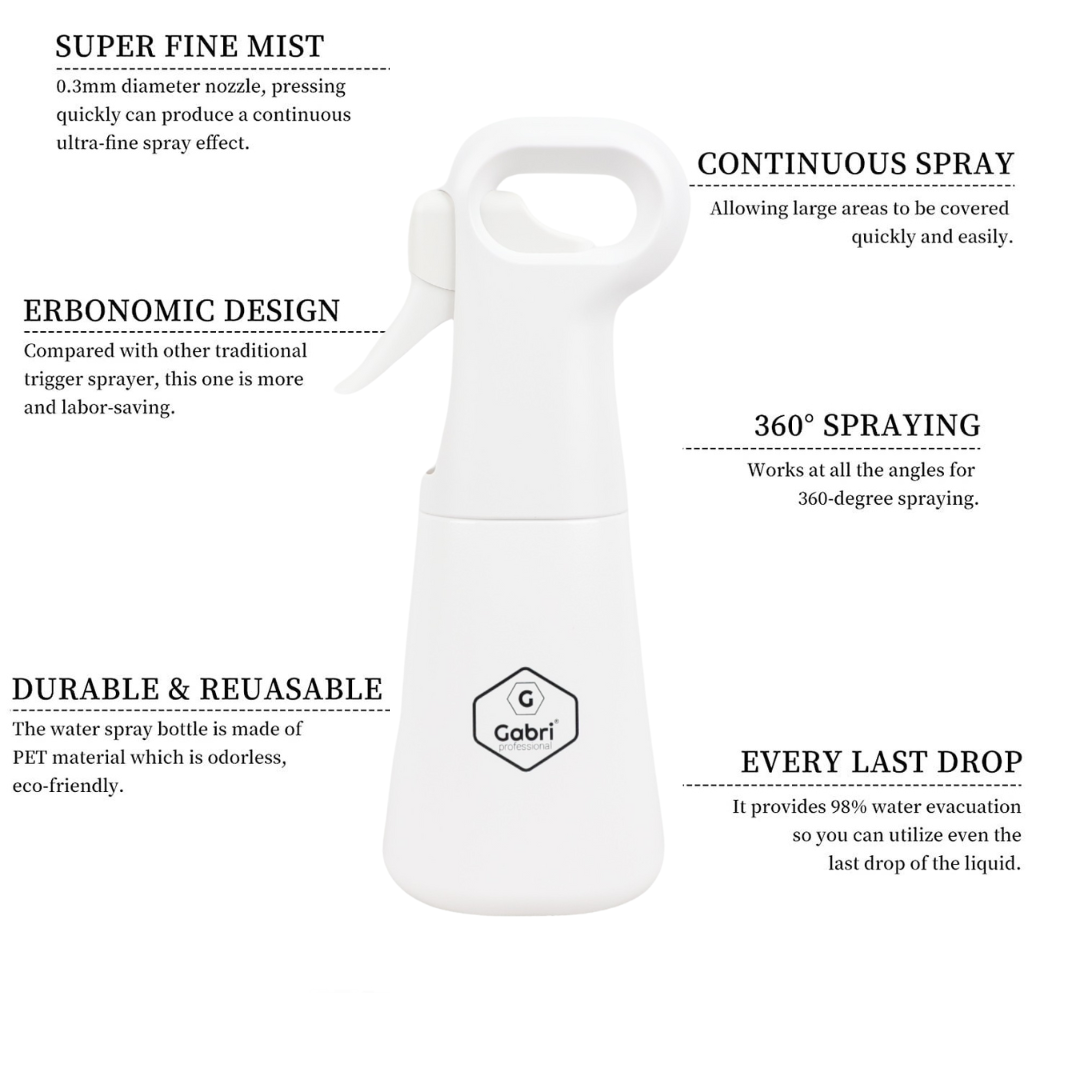 Gabri - Water Spray Bottle 300ml Empty Refillable Extreme Mist Trigger Sprayer White