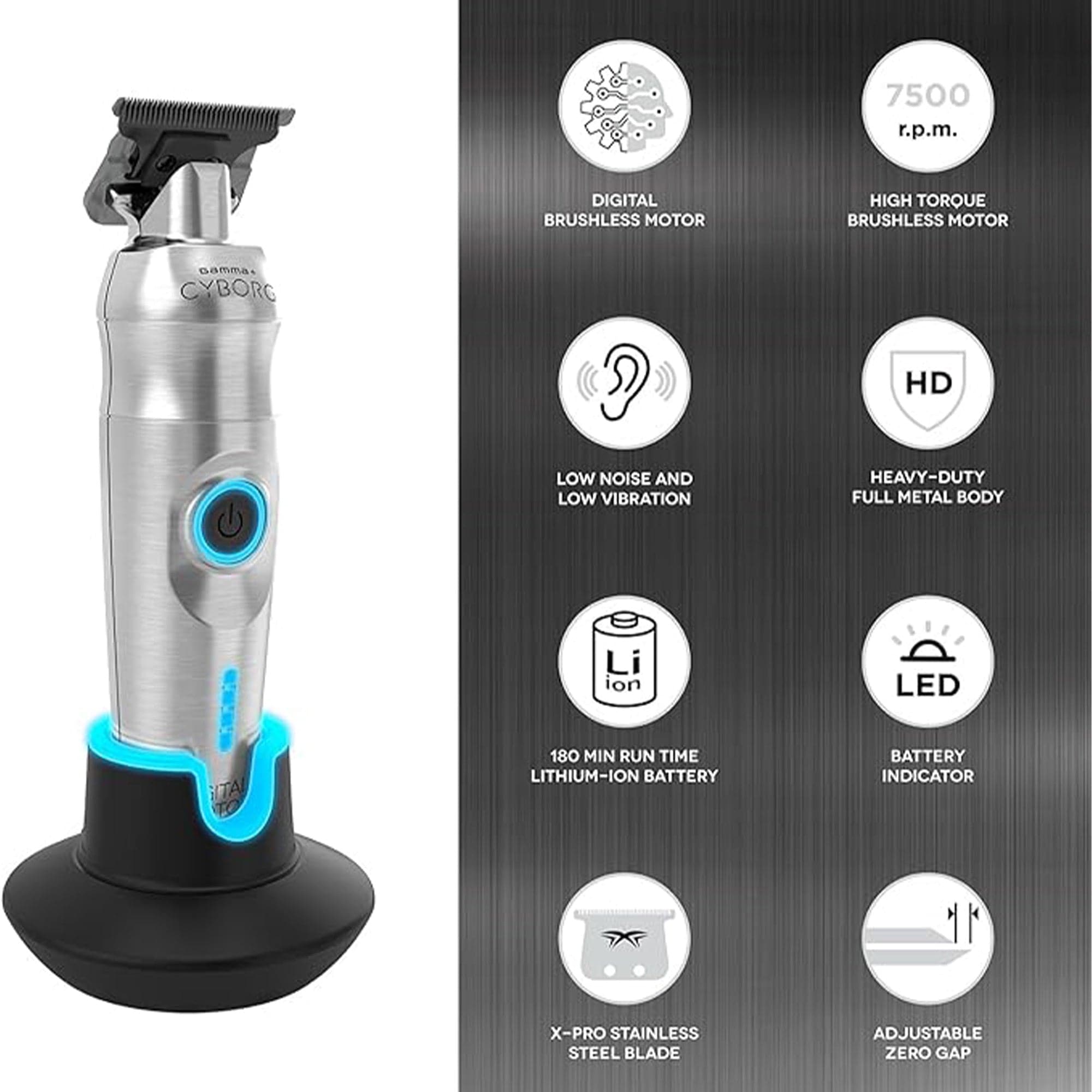 Gamma+ - Cyborg Hair Trimmer Digital Brushless Motor Cordless