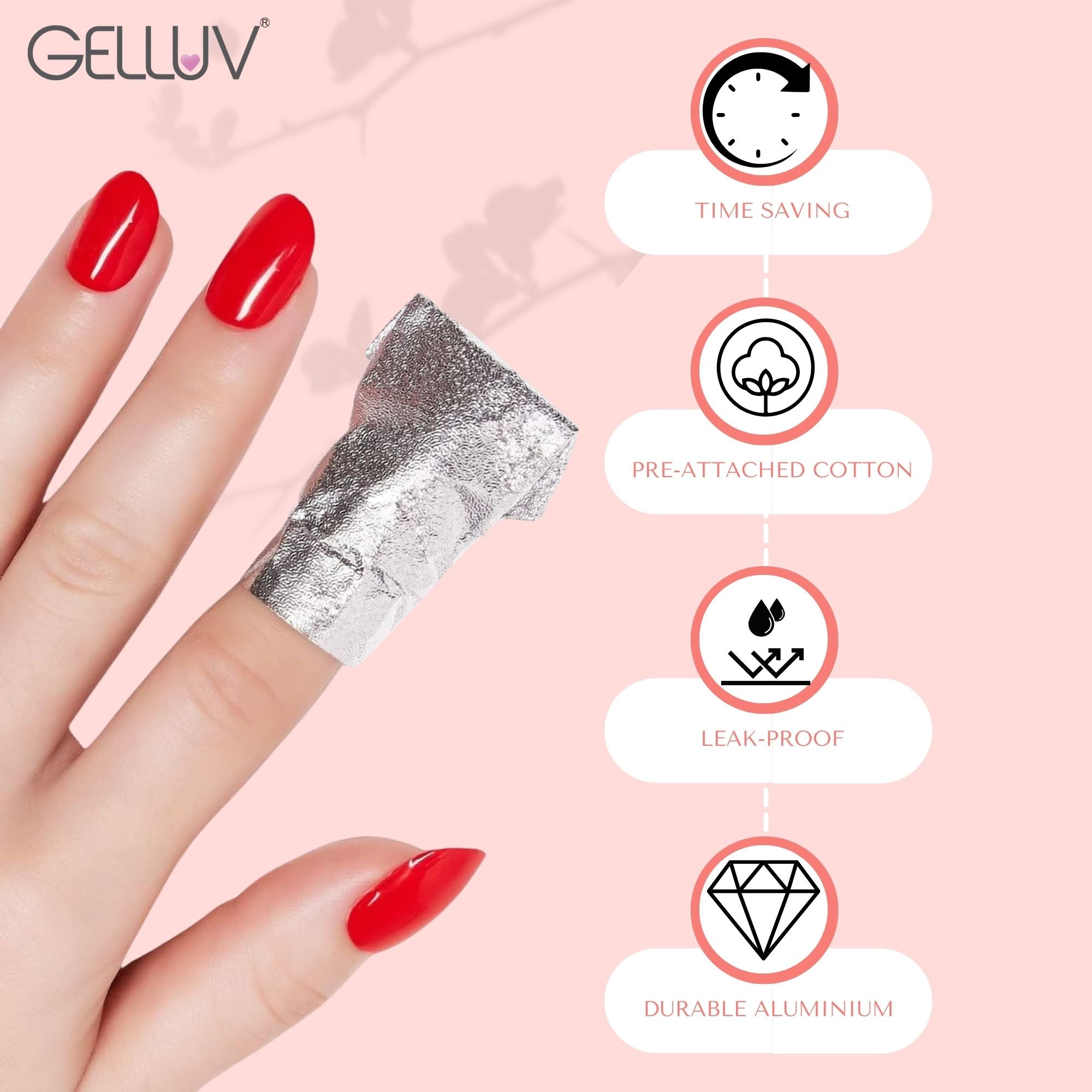Gelluv - Soak-Off Foil Wraps with Cotton Pad (Pack of 100)