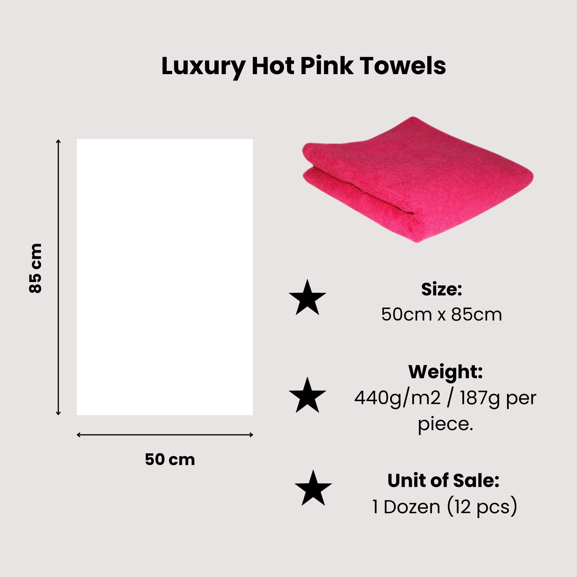 Hair Tools - Luxury Hot Pink Towels 50cm x 85cm 12 Pack