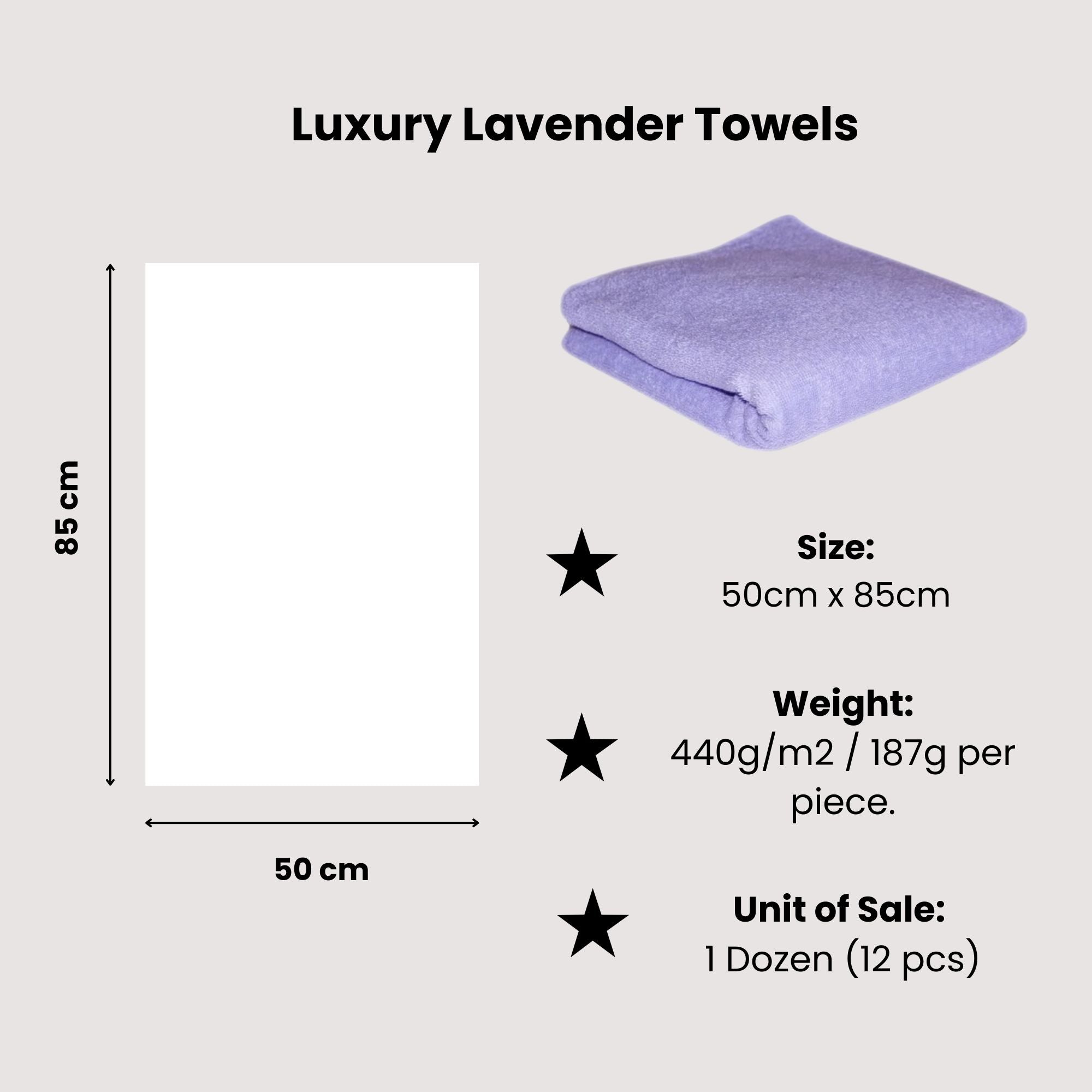 Hair Tools - Luxury Lavender Towels 50cm x 85cm 12 Pack