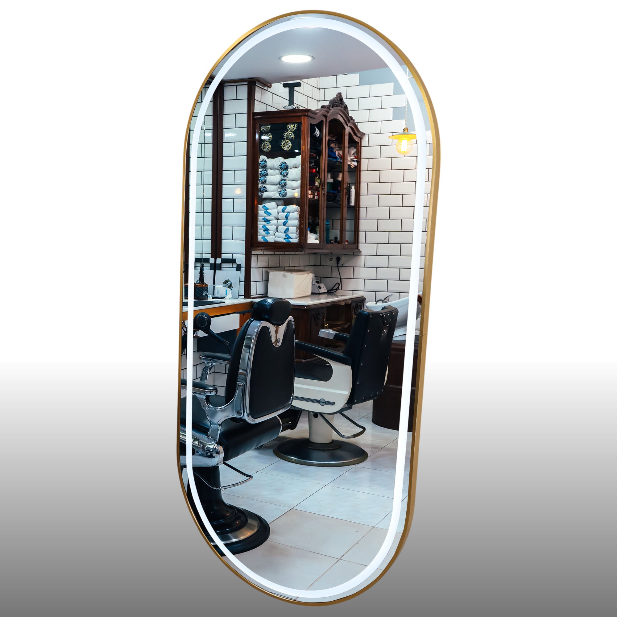 Salon Mirror - Oval LED with Gold Frame & Border Light