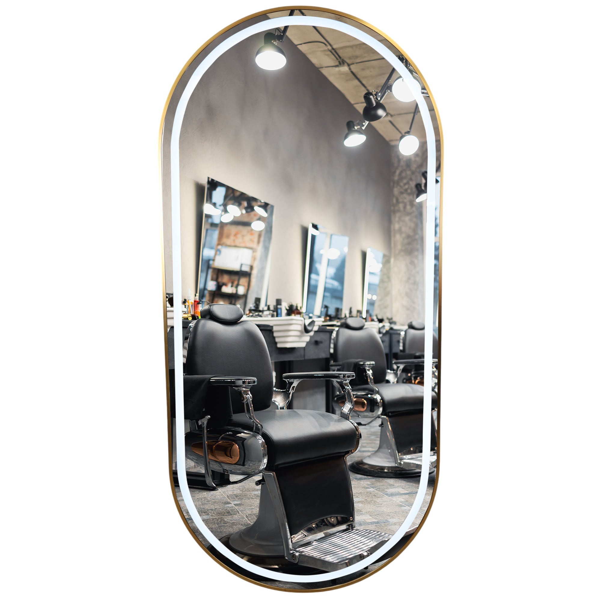 Salon Mirror - Oval LED with Gold Frame & Border Light
