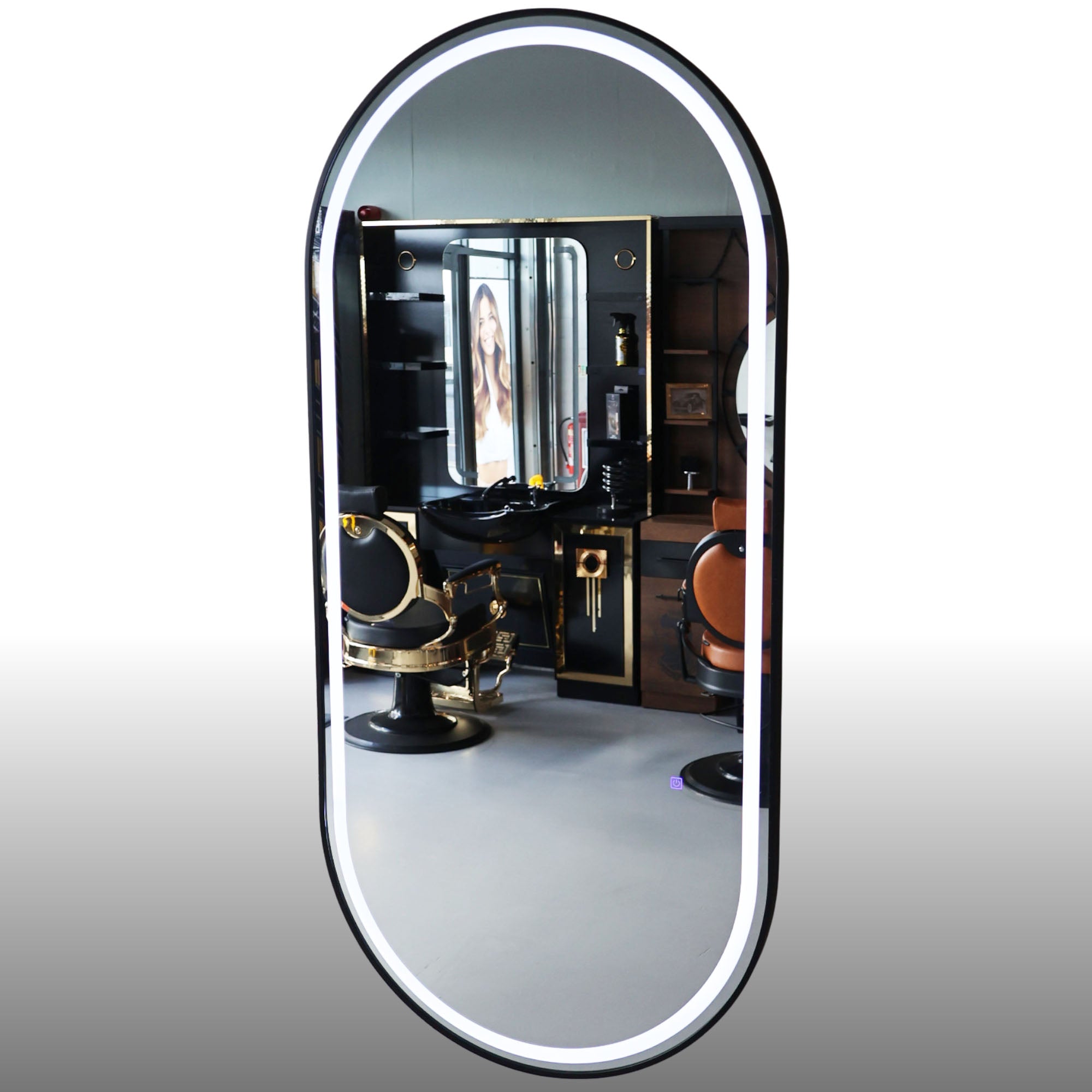 Salon Mirror - Oval LED with Black Frame & Border Light