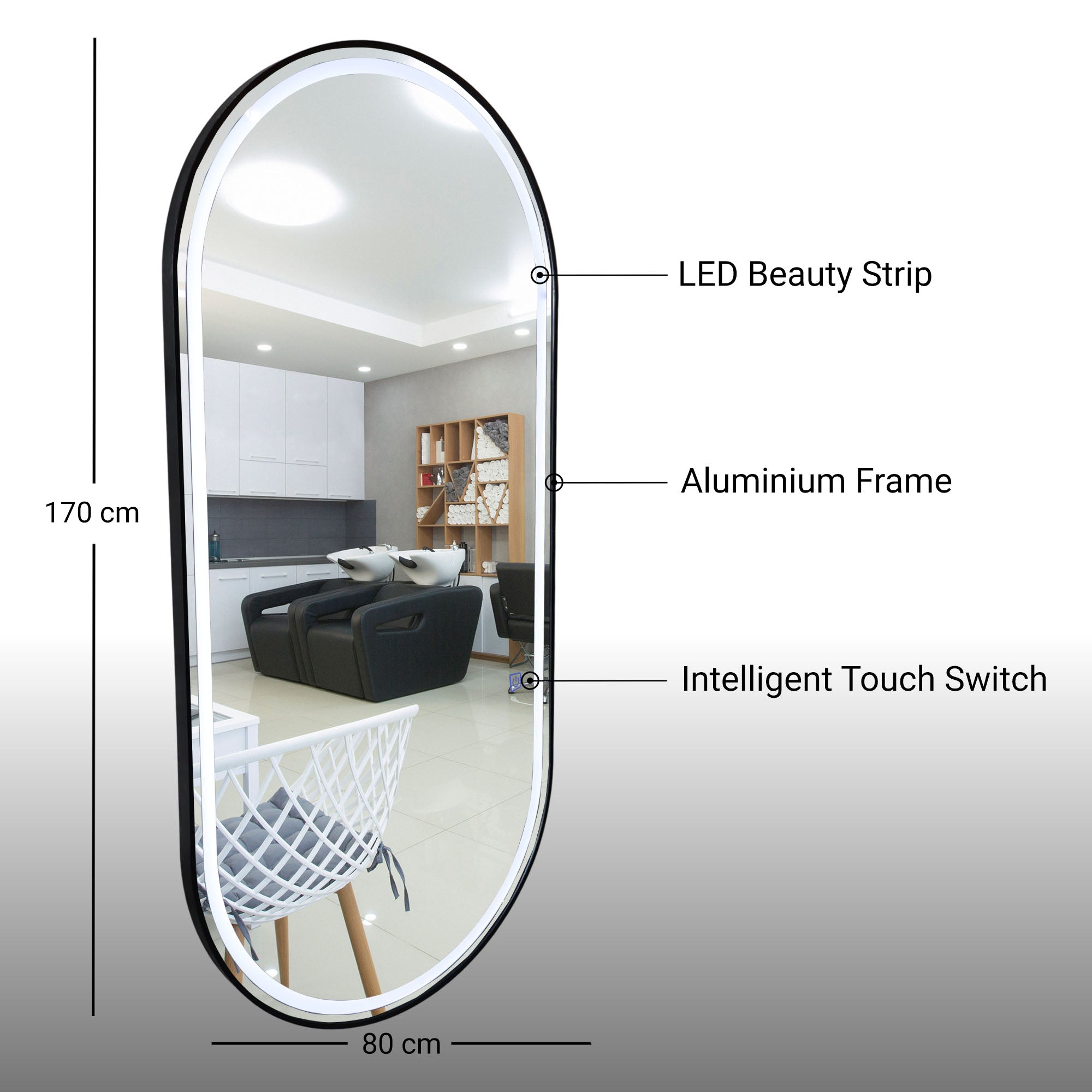 Salon Mirror - Oval LED with Black Frame & Border Light