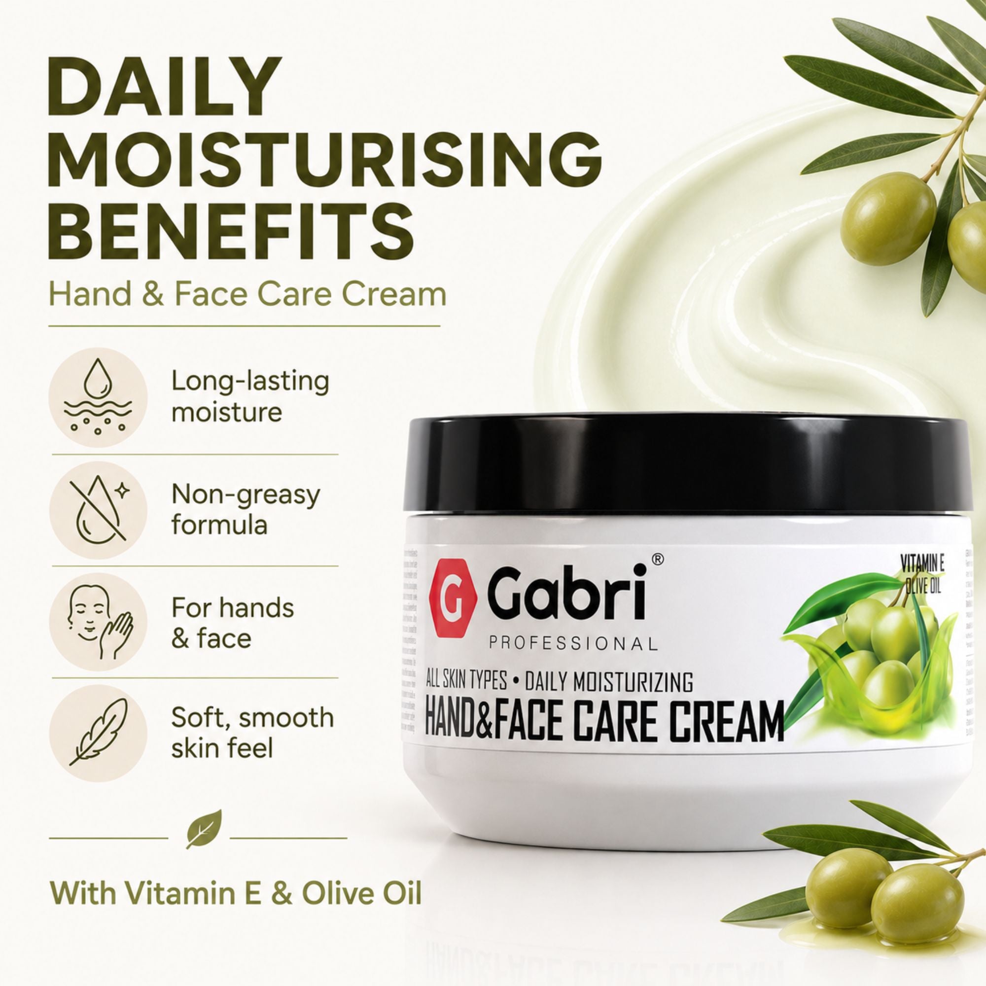 Gabri Professional - Hand & Face Care Cream Olive Oil 300ml
