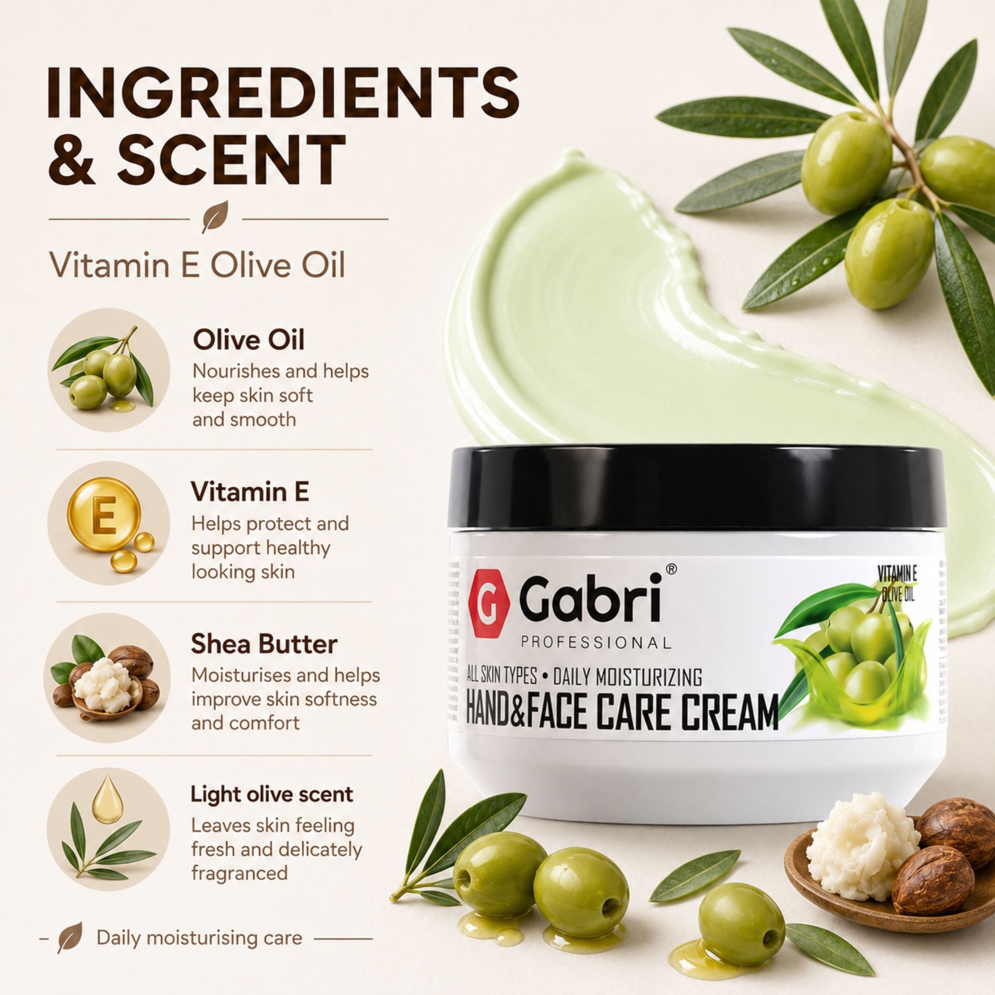 Gabri Professional - Hand & Face Care Cream Olive Oil 300ml