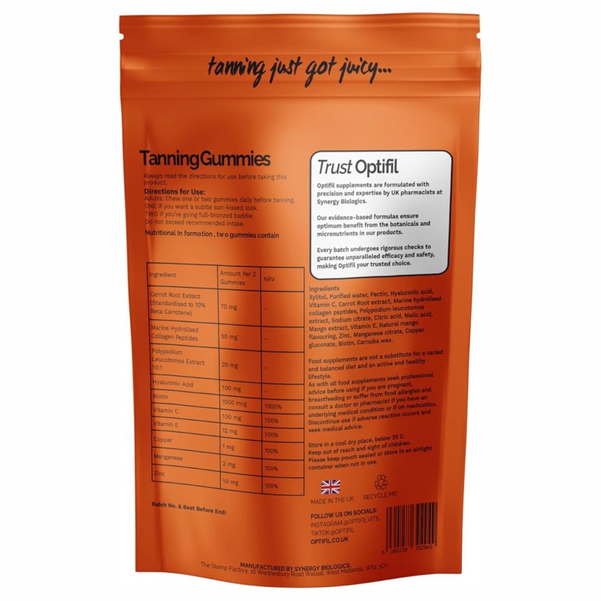 Optifil - Tan Intensifying Gummies (30 Mango Flavoured Gummies)