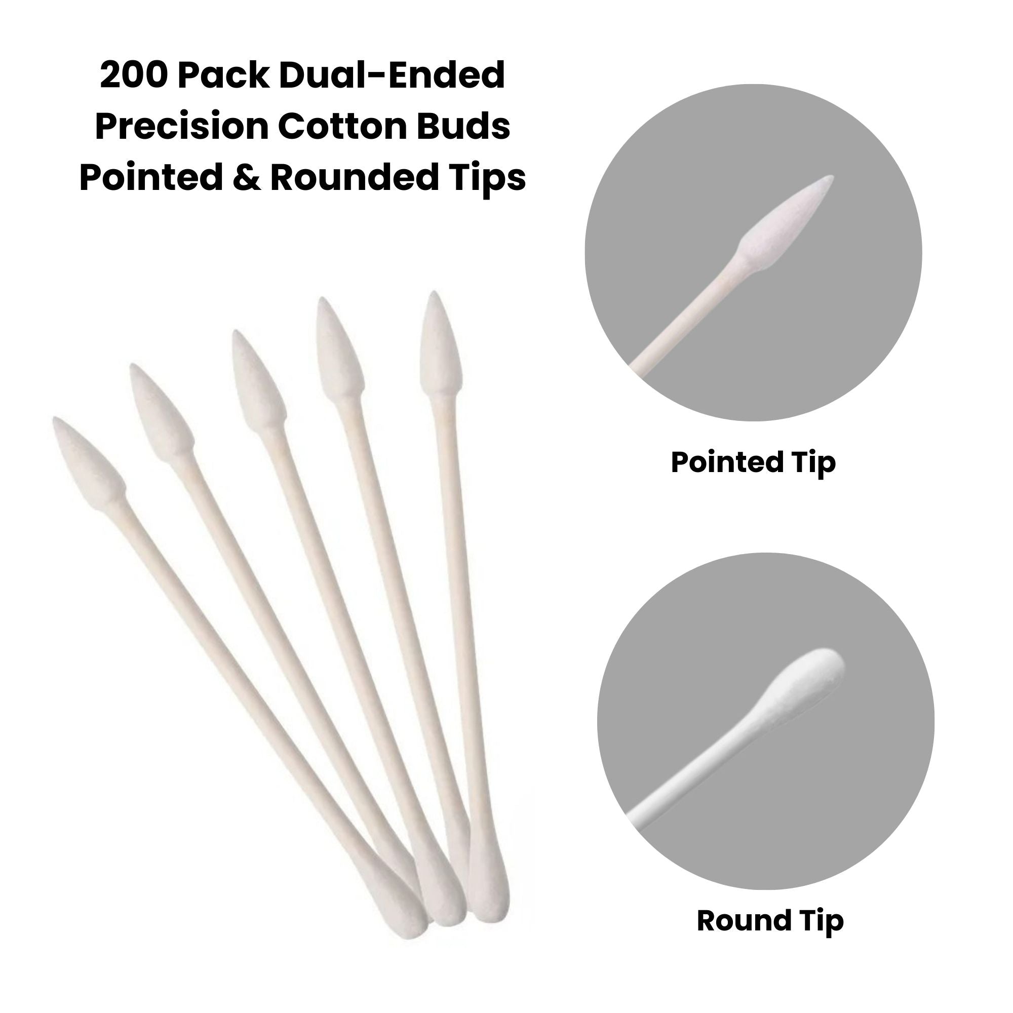 SalonServe - Paper Stem Cotton Buds Rounded & Pointed Tips (200 Pack)