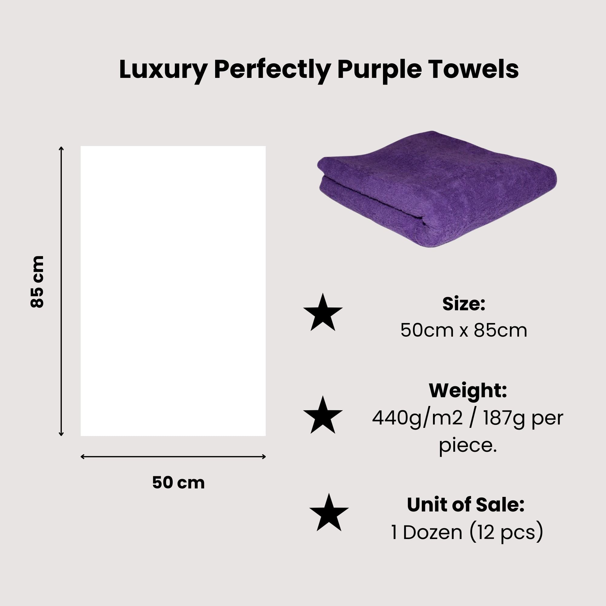 Hair Tools - Luxury Perfectly Purple Towels 50cm x 85cm 12 Pack