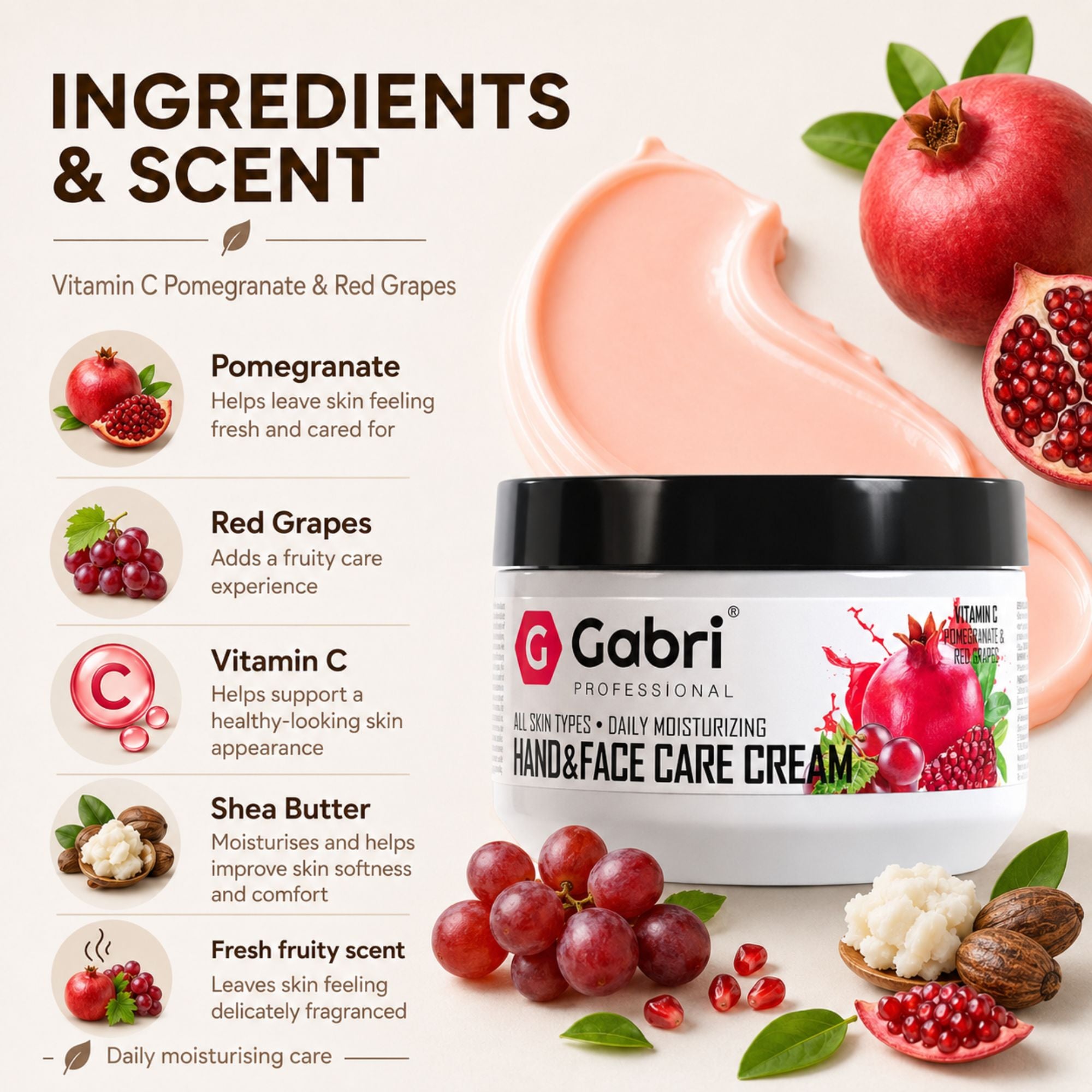 Gabri Professional - Hand & Face Care Cream Pomegranate & Red Grape 300ml