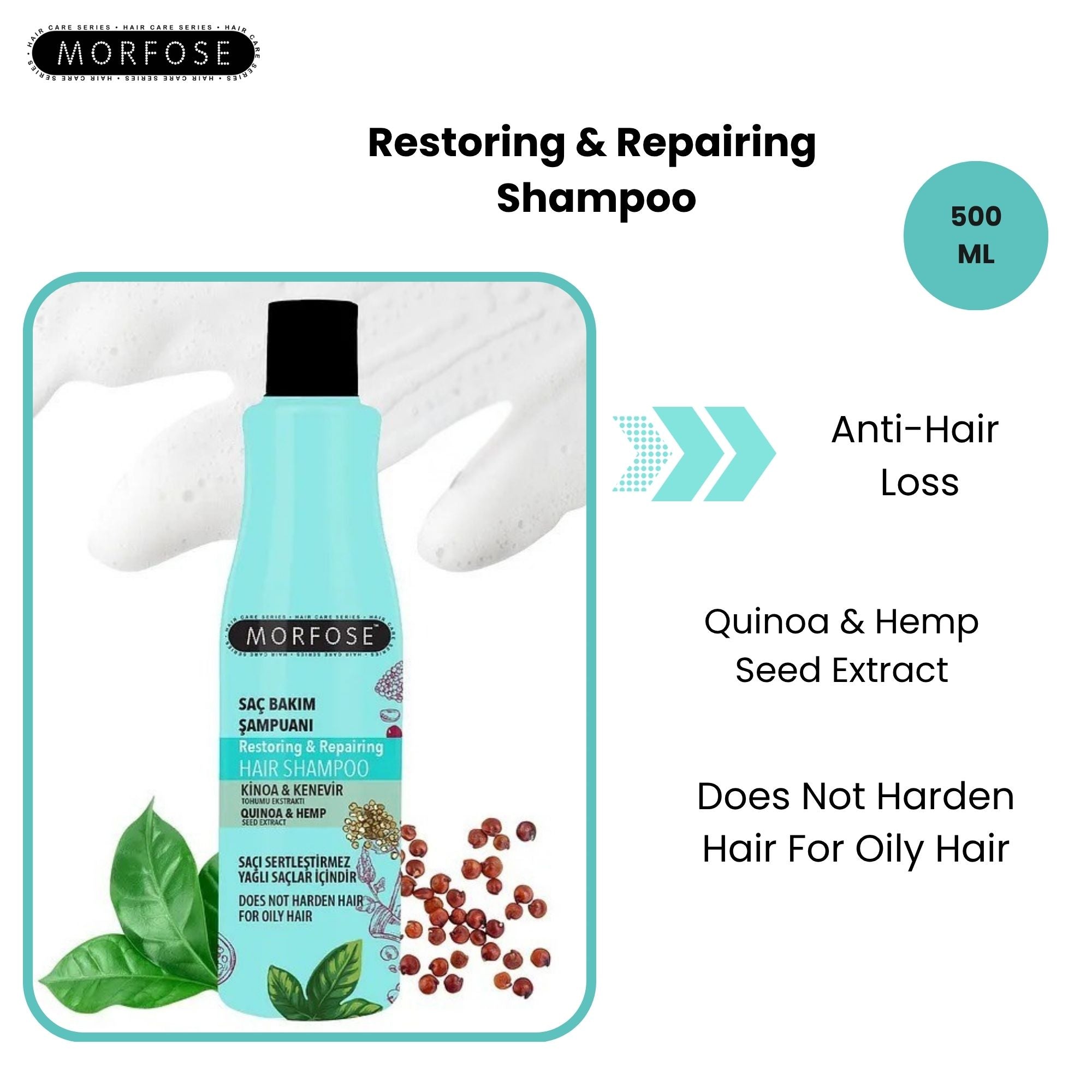 Morfose - Quinoa & Hemp Restoring & Repairing Shampoo 500ml