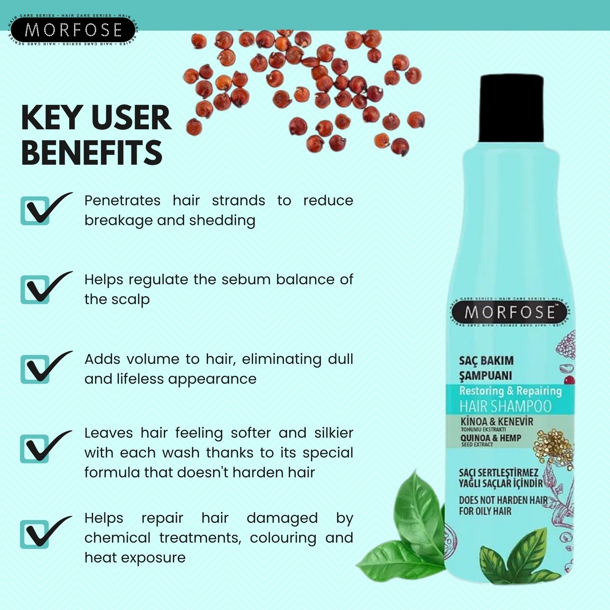 Morfose - Quinoa & Hemp Restoring & Repairing Shampoo 500ml