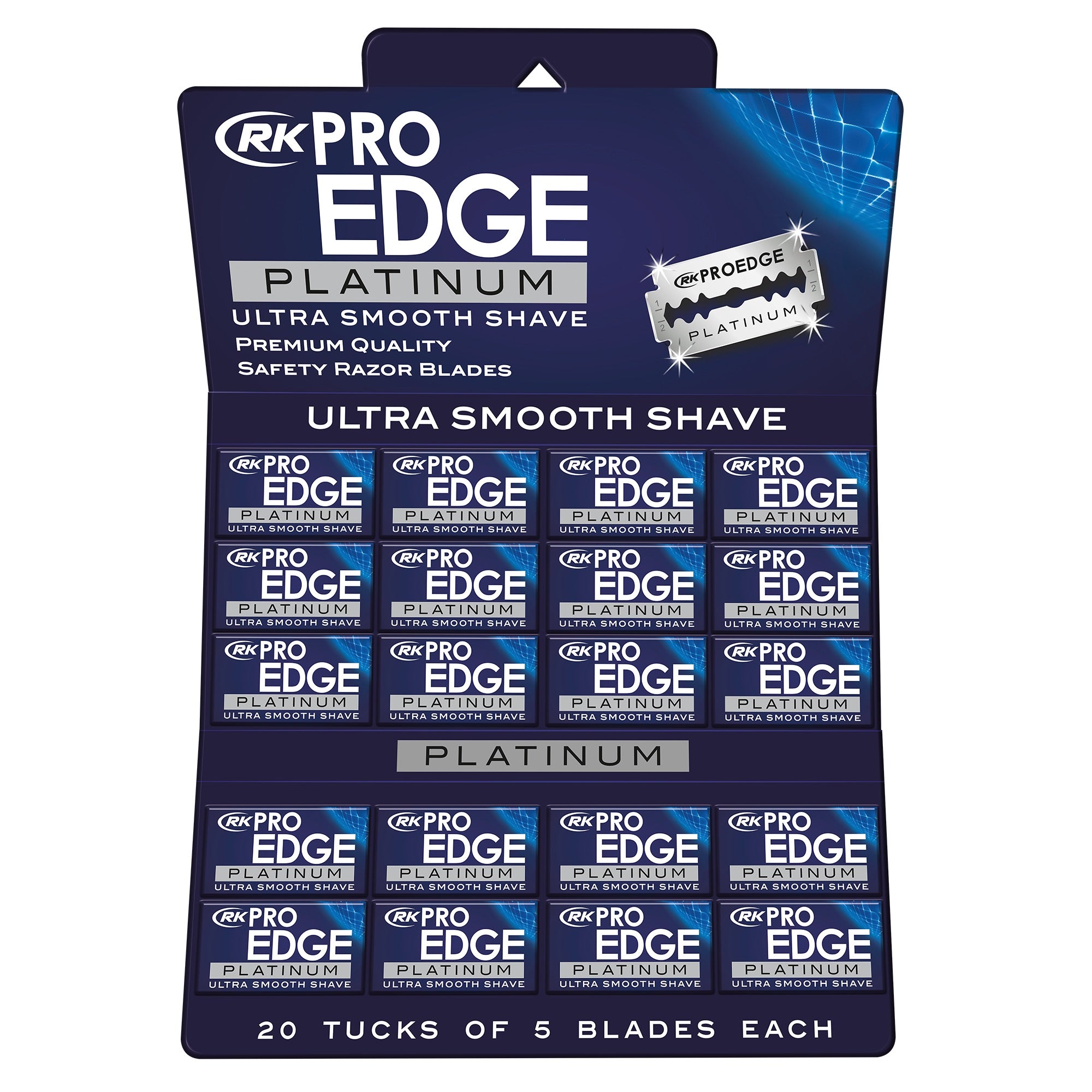 RK Pro Edge - Platinum Super Stainless Double Edge Razor Blade Sleeve 20x5pcs