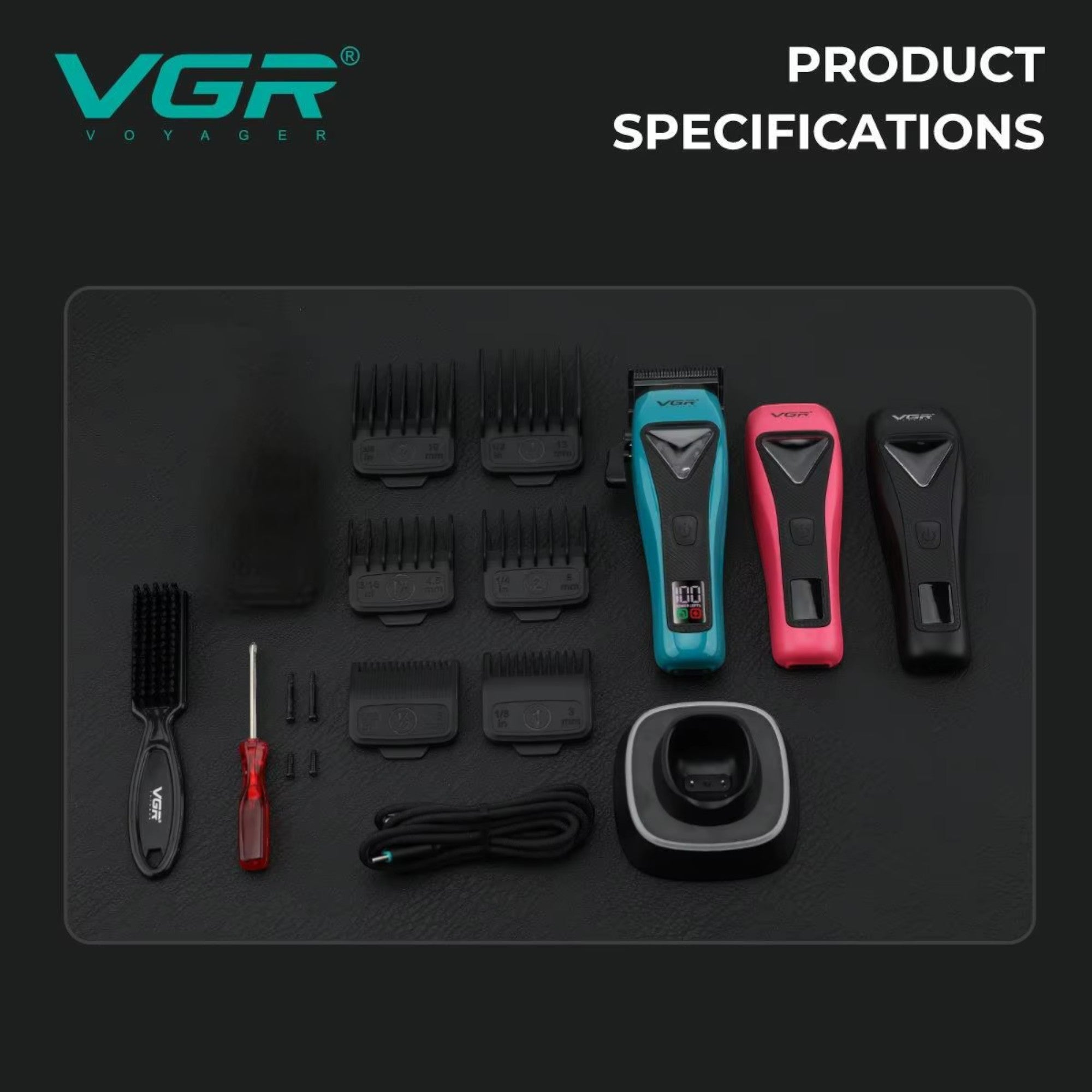 VGR - Professional Hair Clipper with 3 Interchangeable Covers (V-035C)