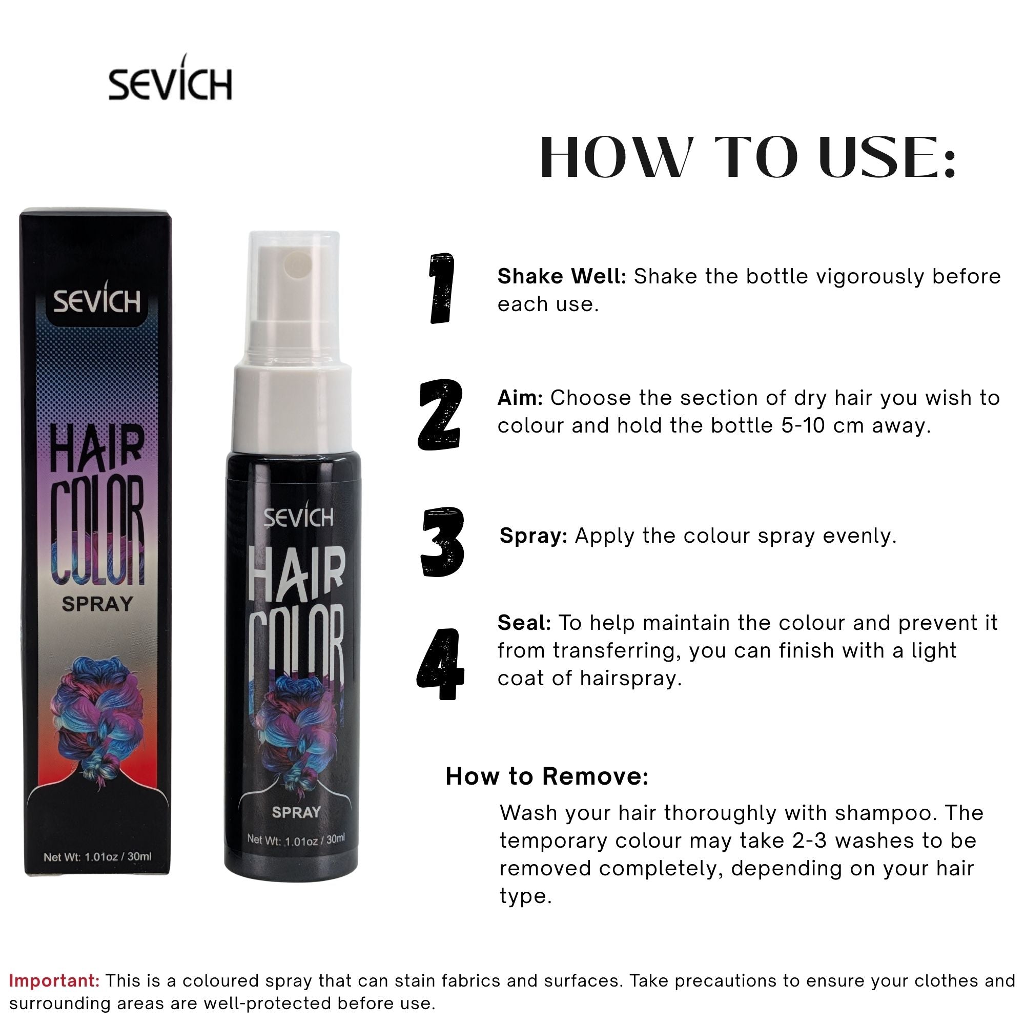 Sevich - Temporary Hair Colour Liquid Spray Black 30ml