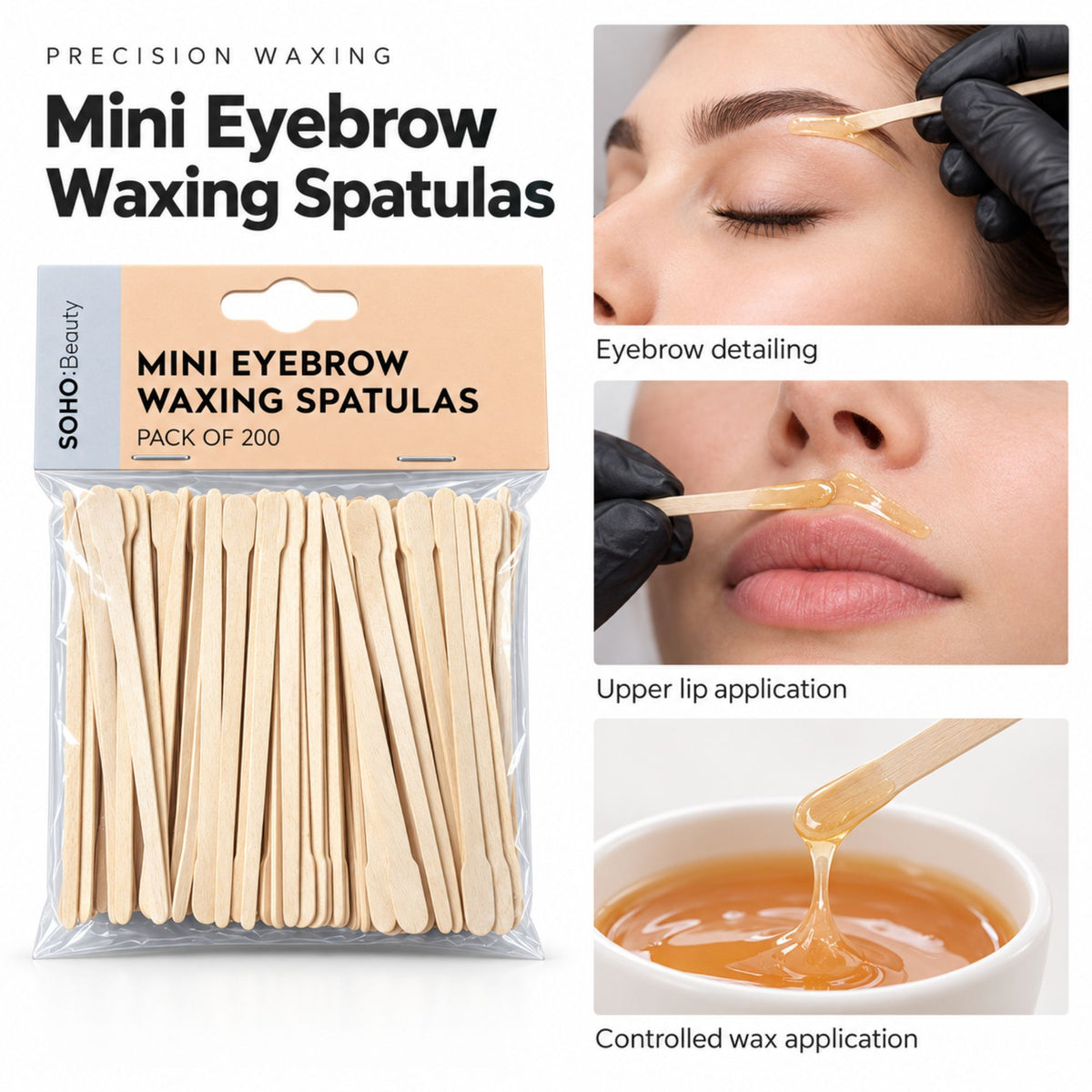Soho Beauty -  Mini Eyebrow Waxing Spatulas (Pack Of 200)
