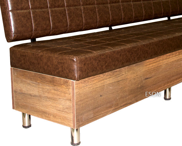 Salon Waiting Bench - Brown Quilted Upholstery with Medium Wood Effect Base & Storage