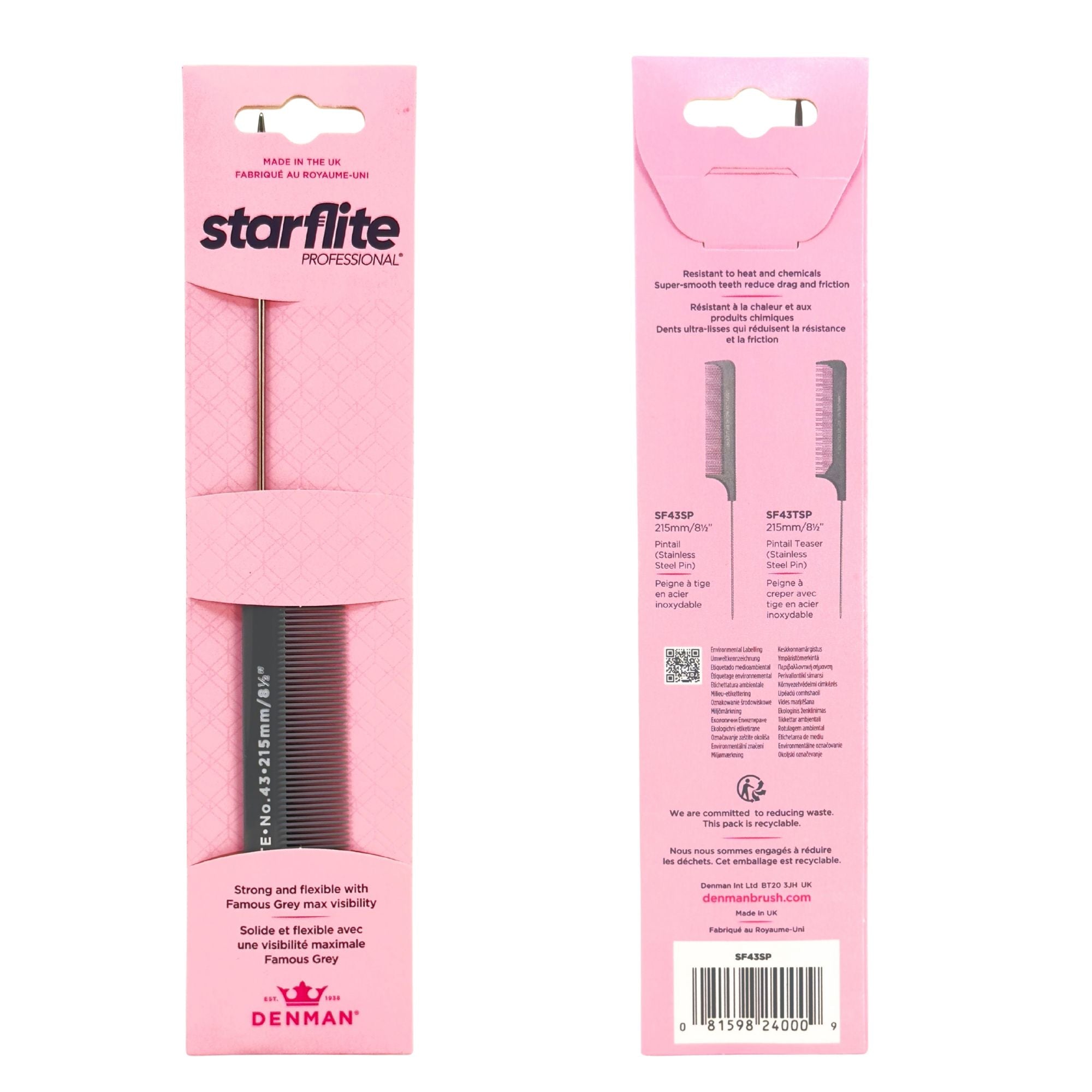 Denman - Starflite No.43 Stylist PinTail Comb 21.5cm