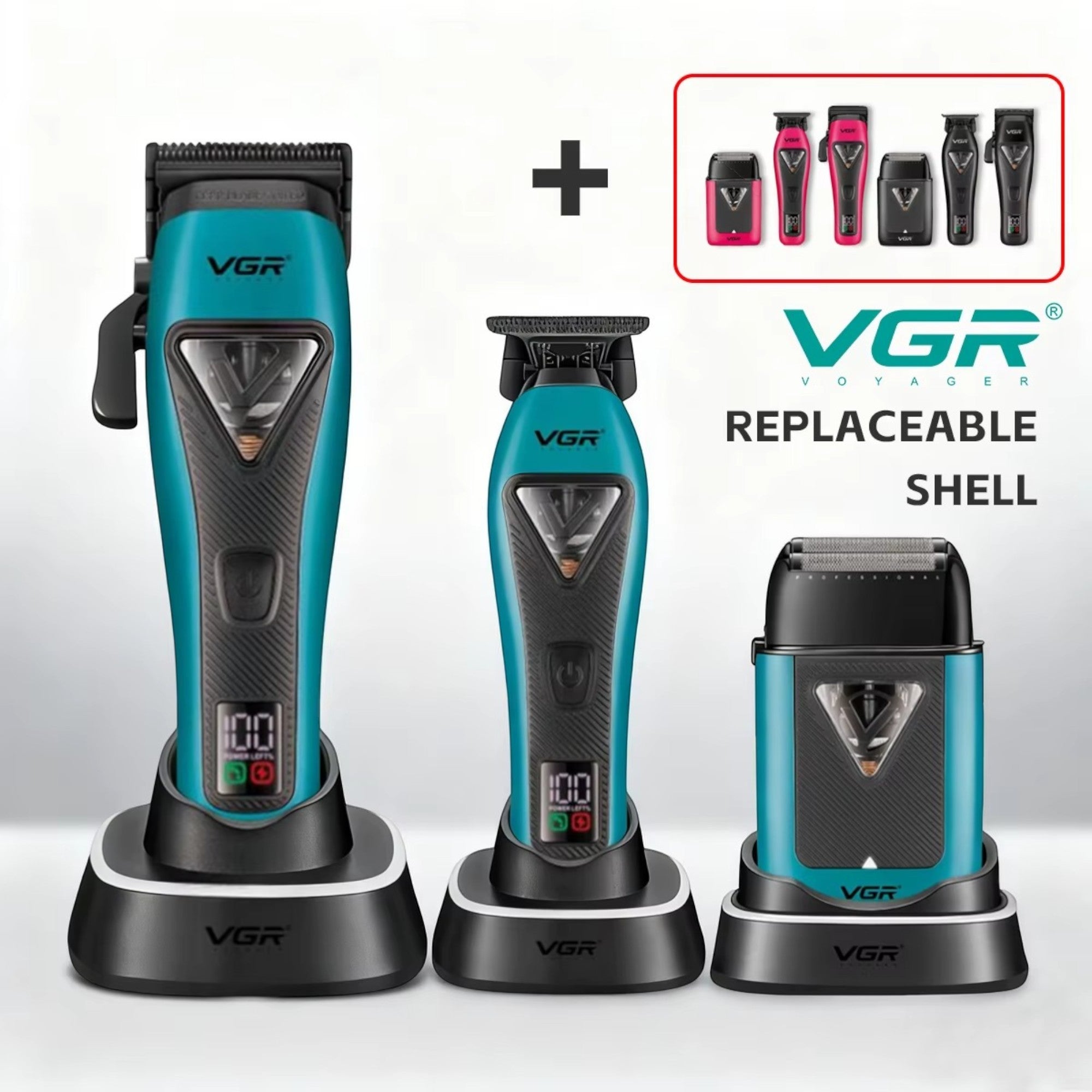VGR - Barber Combo 3x3 - Professional Hair Clipper, Trimmer & Foil Shaver Set (V-035 S3)
