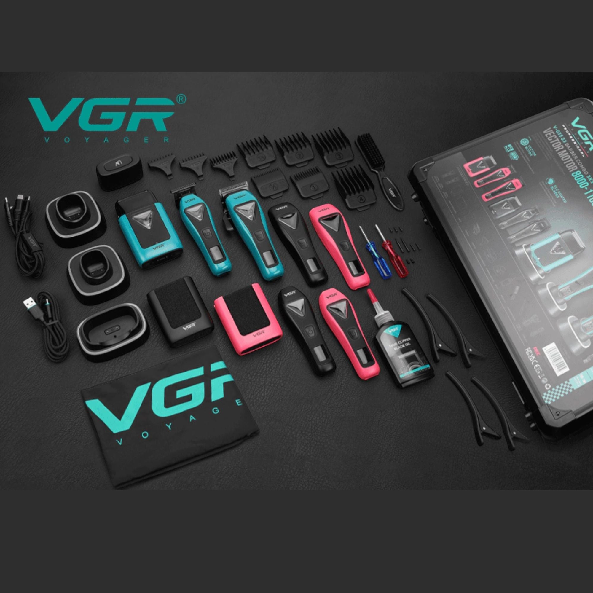 VGR - Barber Combo 3x3 - Professional Hair Clipper, Trimmer & Foil Shaver Set (V-035 S3)