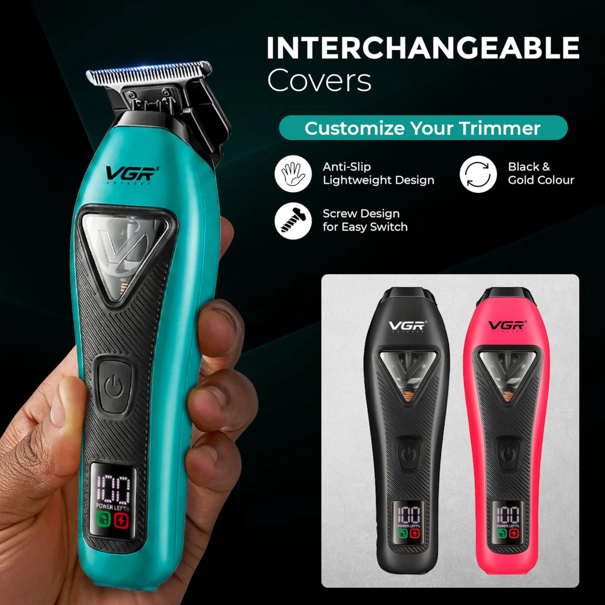 VGR - Professional Hair Trimmer with 3 Interchangeable Covers (V-035T)