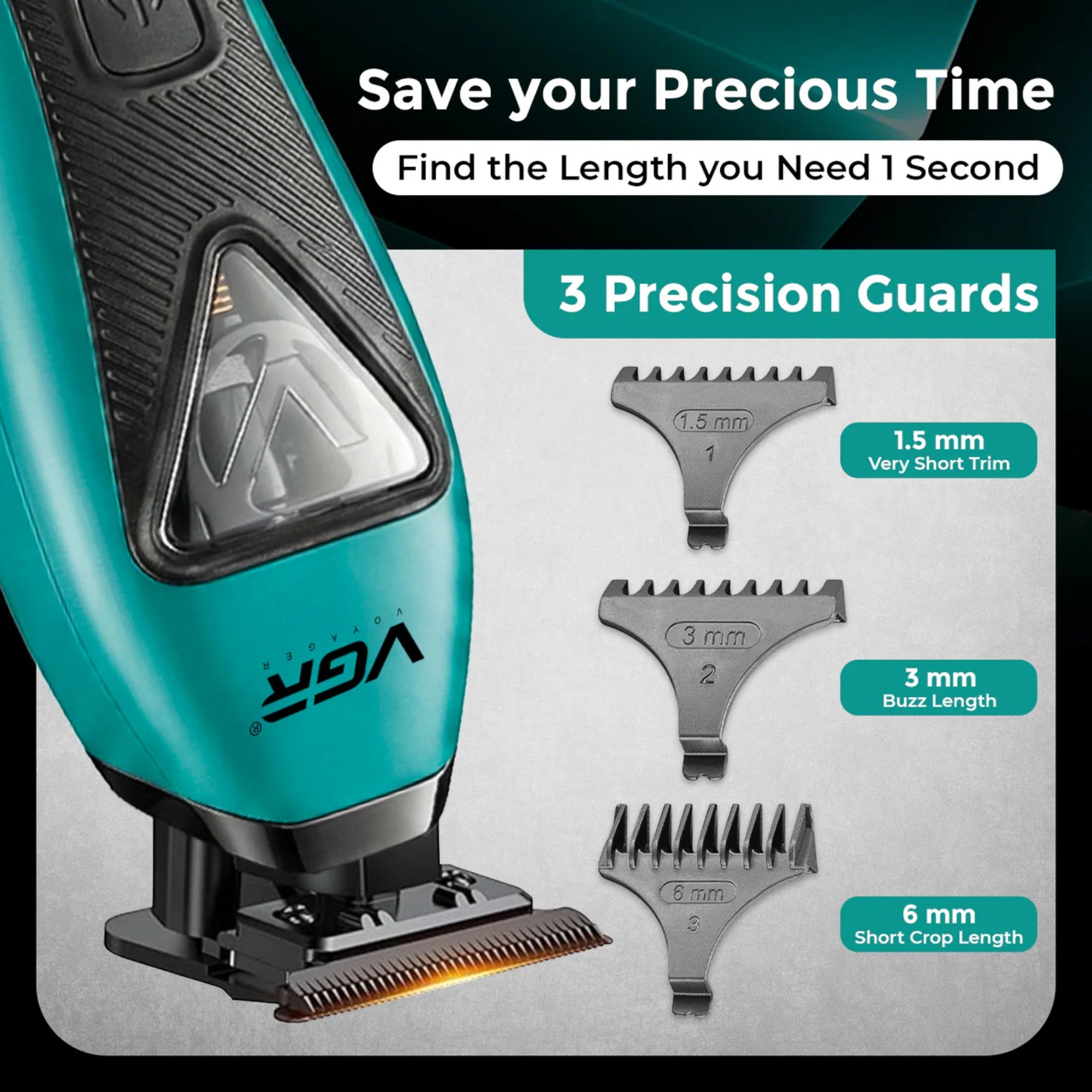 VGR - Professional Hair Trimmer with 3 Interchangeable Covers (V-035T)