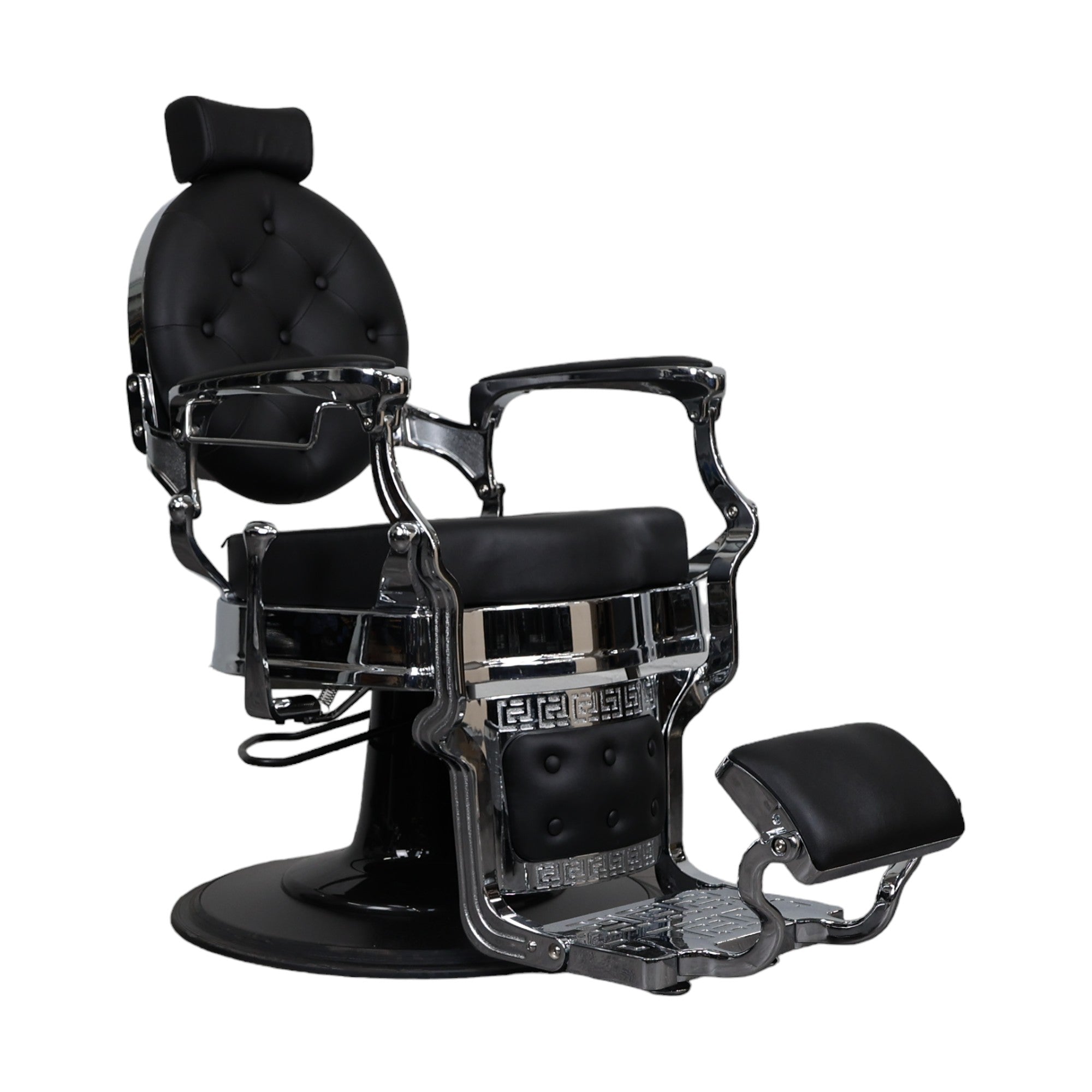 Barber Chair - Vintage Style Black Leather with Chrome Accents