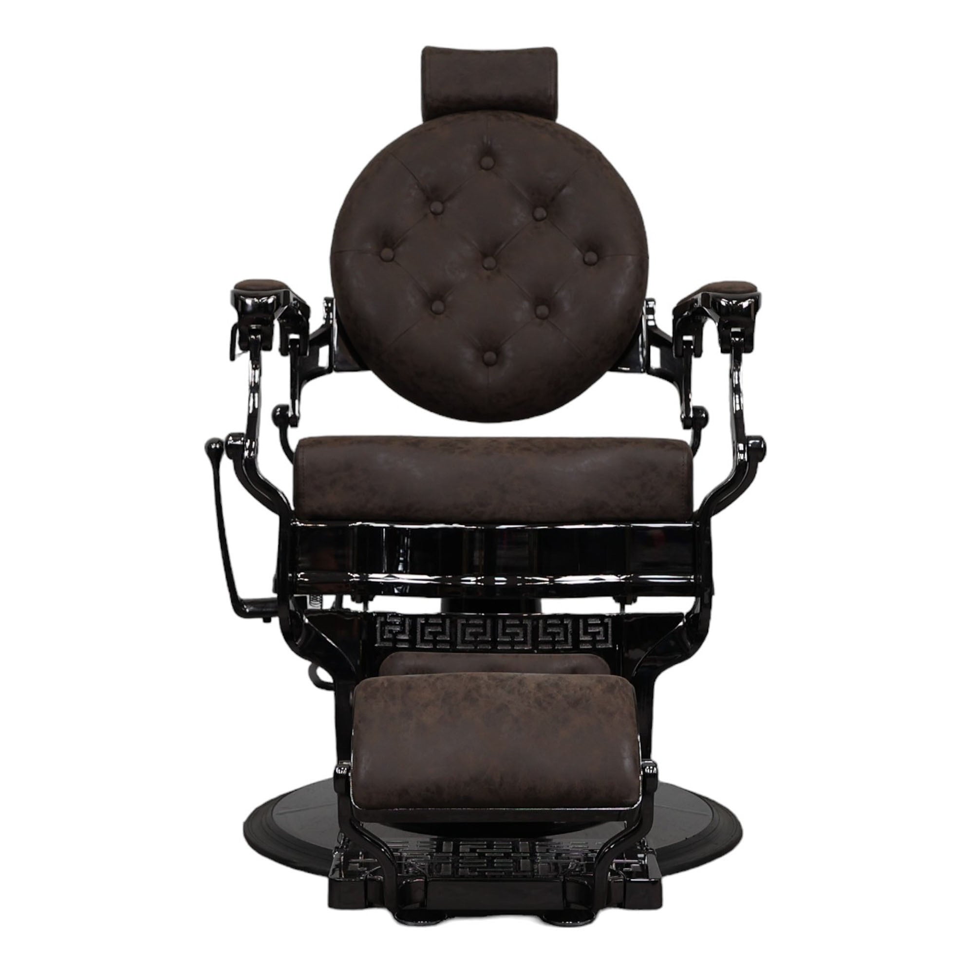 Barber Chair - Vintage Style Dark Brown Leather with Black Accents