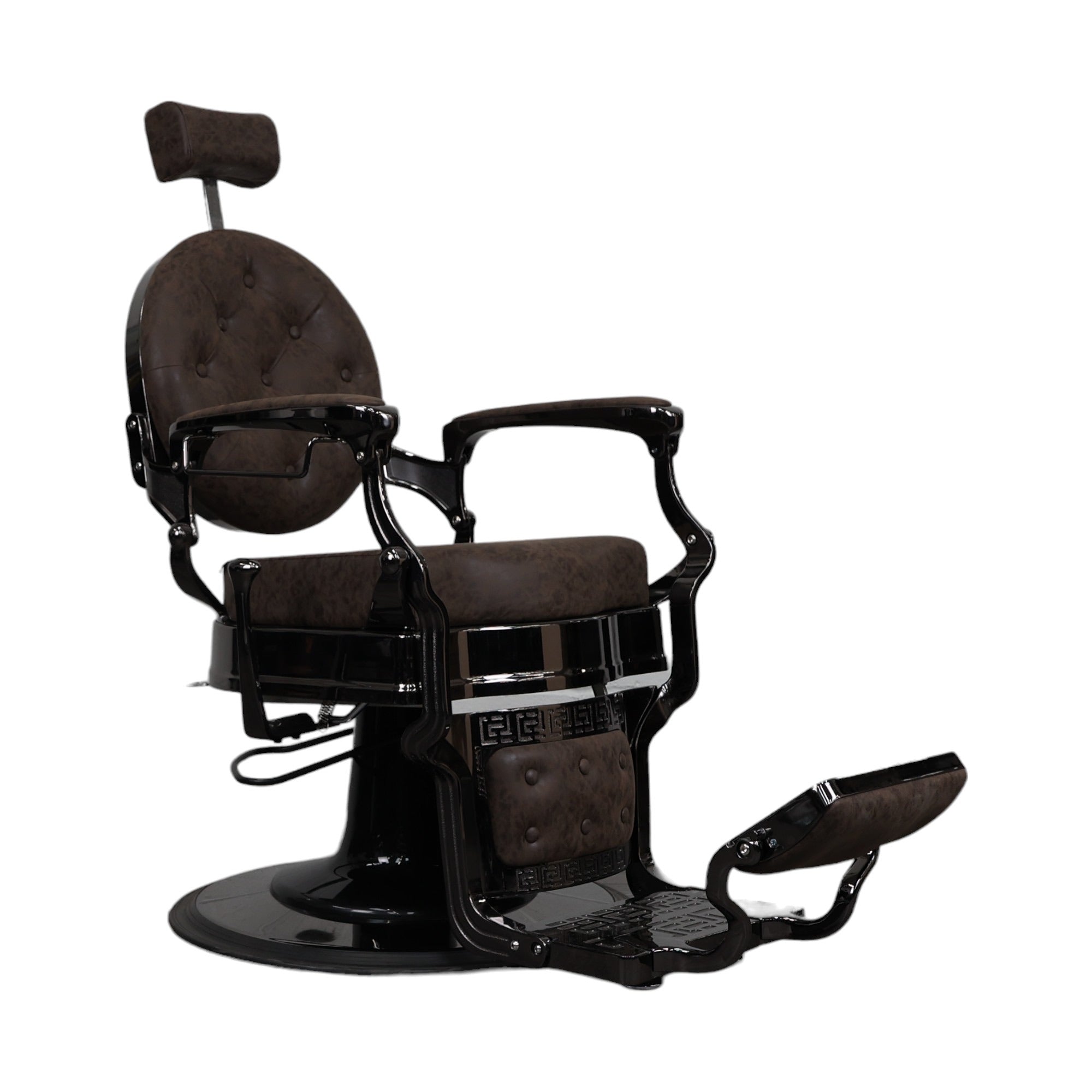 Barber Chair - Vintage Style Dark Brown Leather with Black Accents