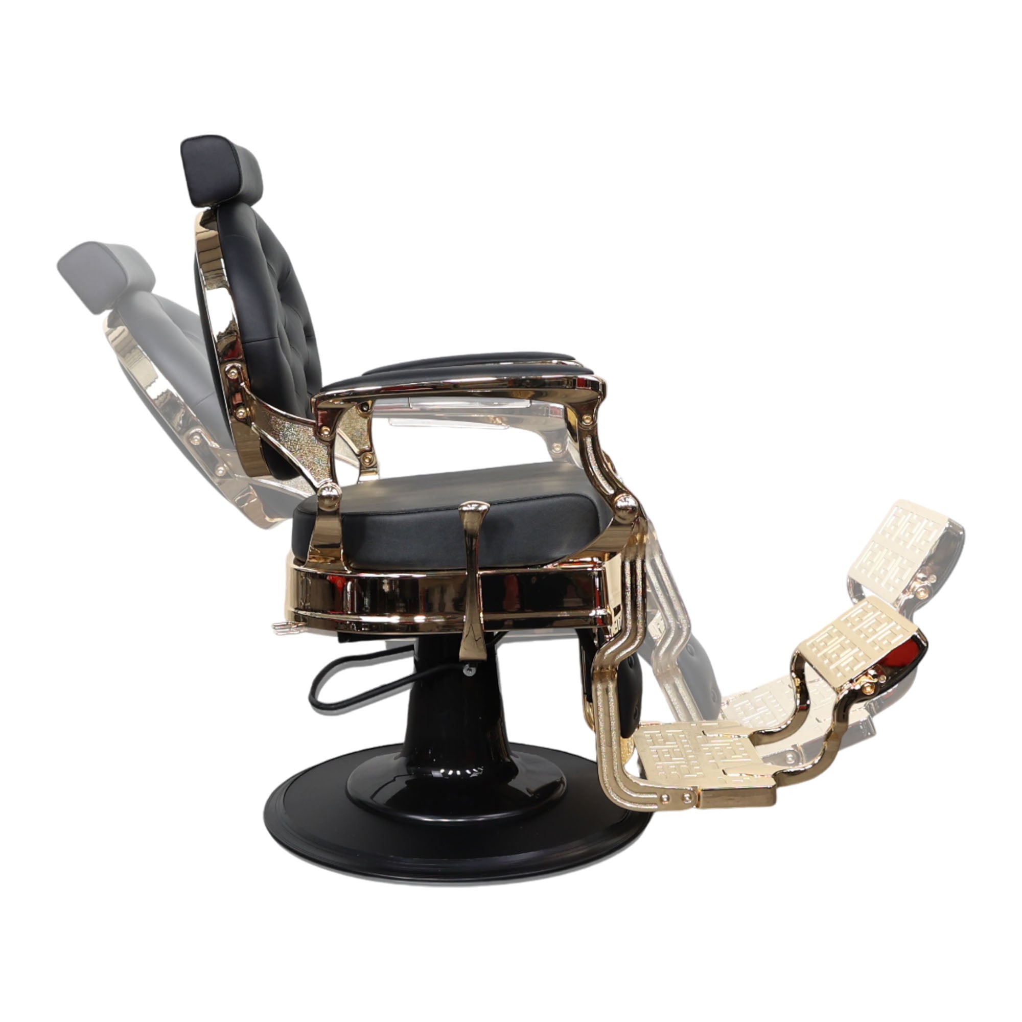 Barber Chair - Vintage Style Black Leather with Gold Accents