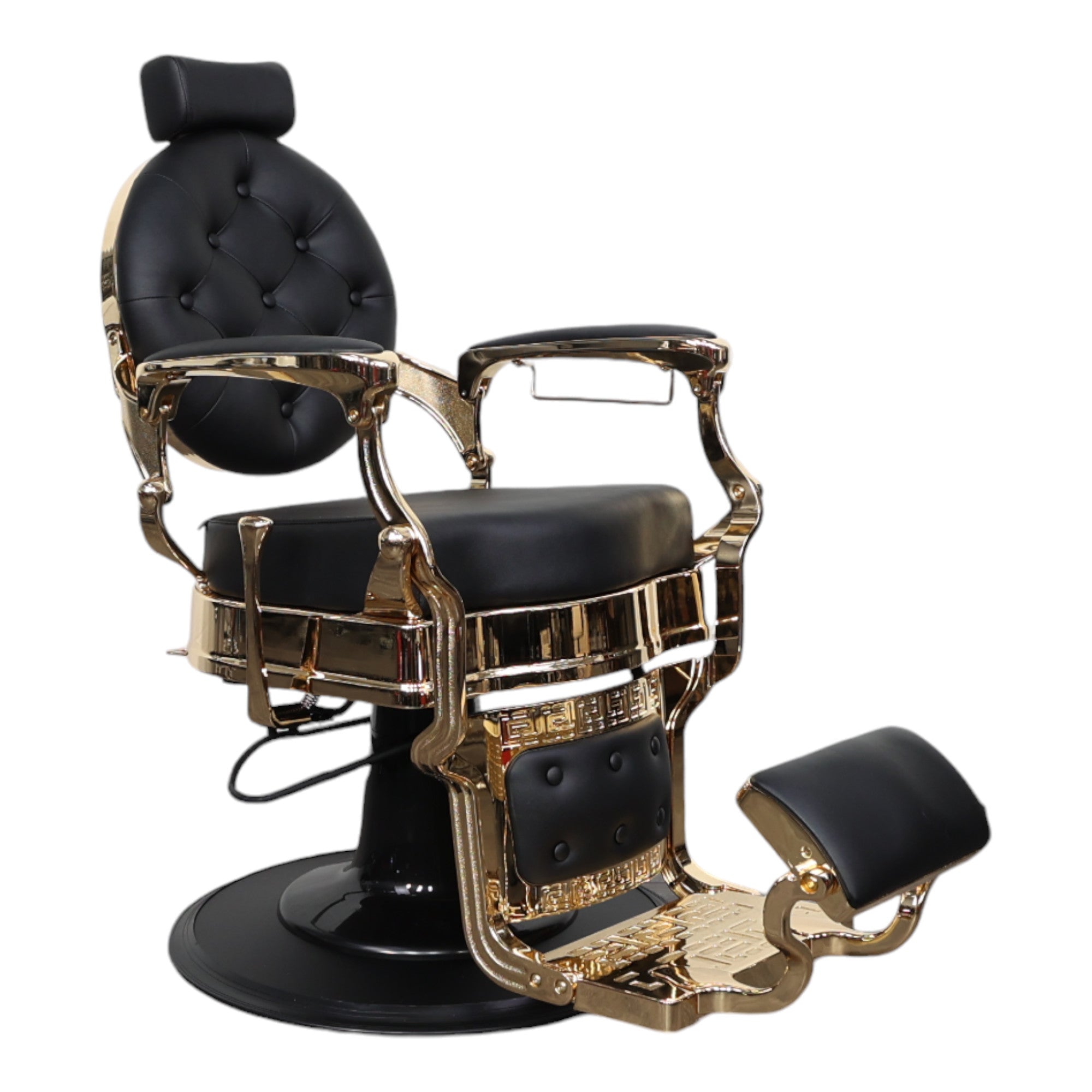 Barber Chair - Vintage Style Black Leather with Gold Accents