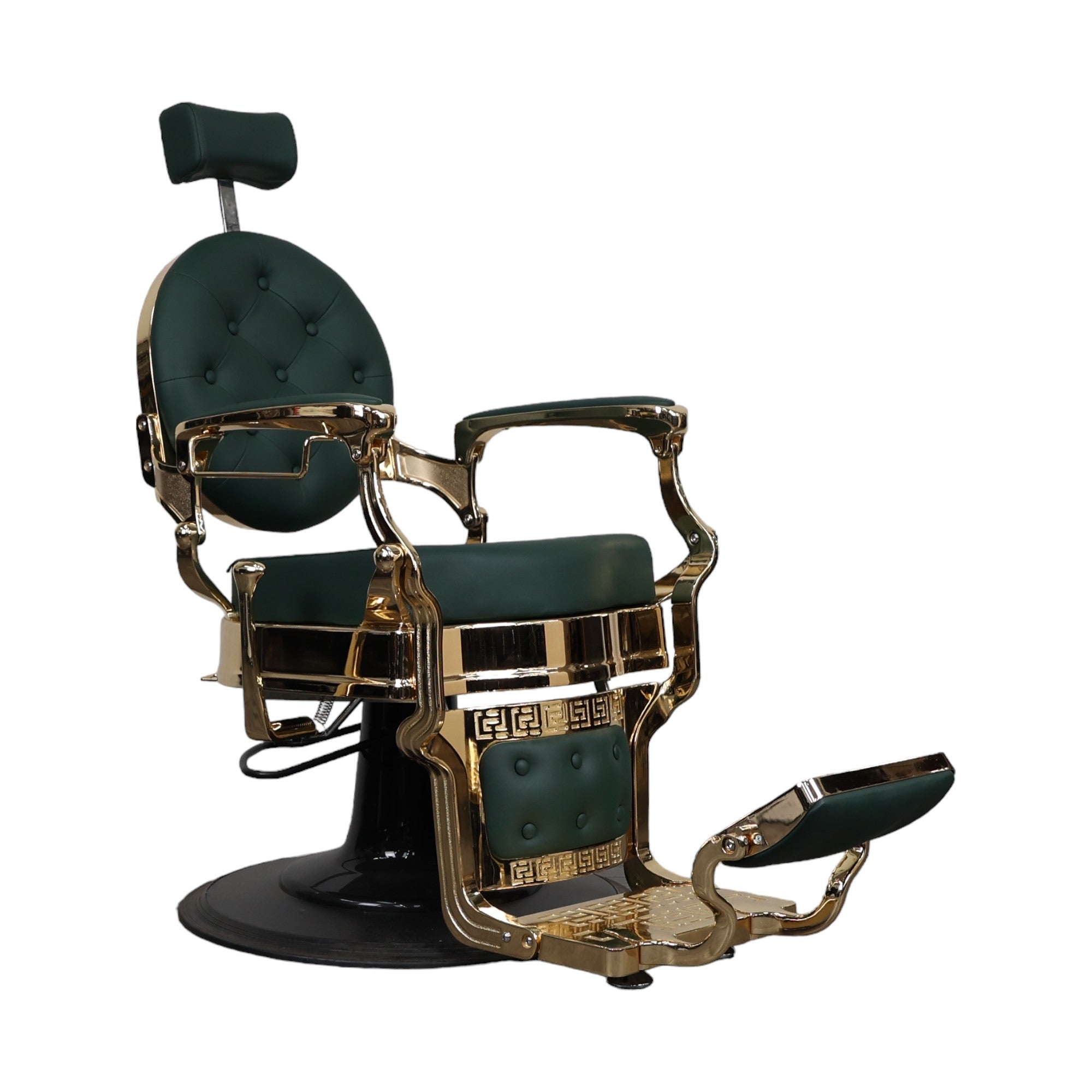 Barber Chair - Vintage Style Green Leather with Gold Accents