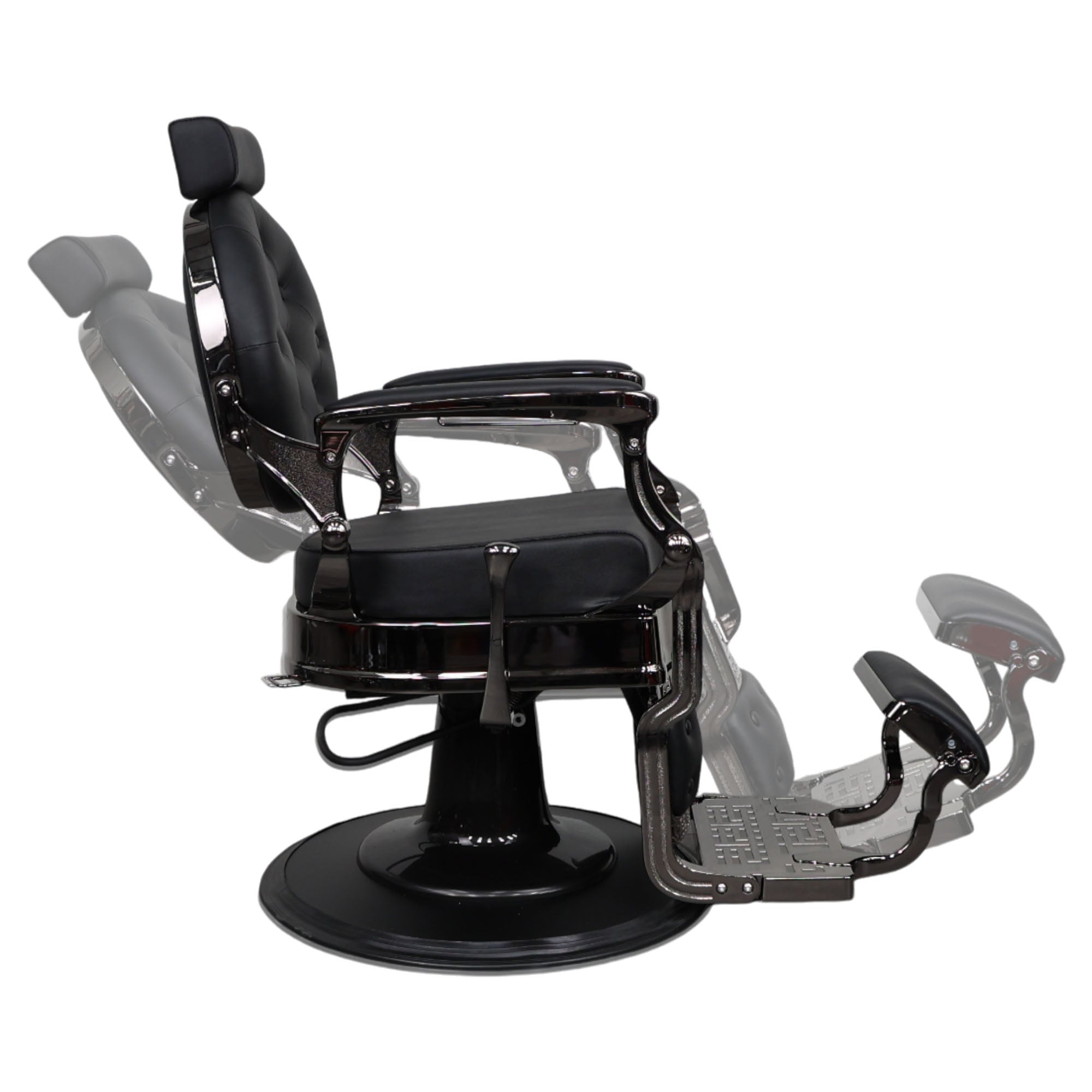 Barber Chair - Vintage Style Black Leather with Shinny Black Accents