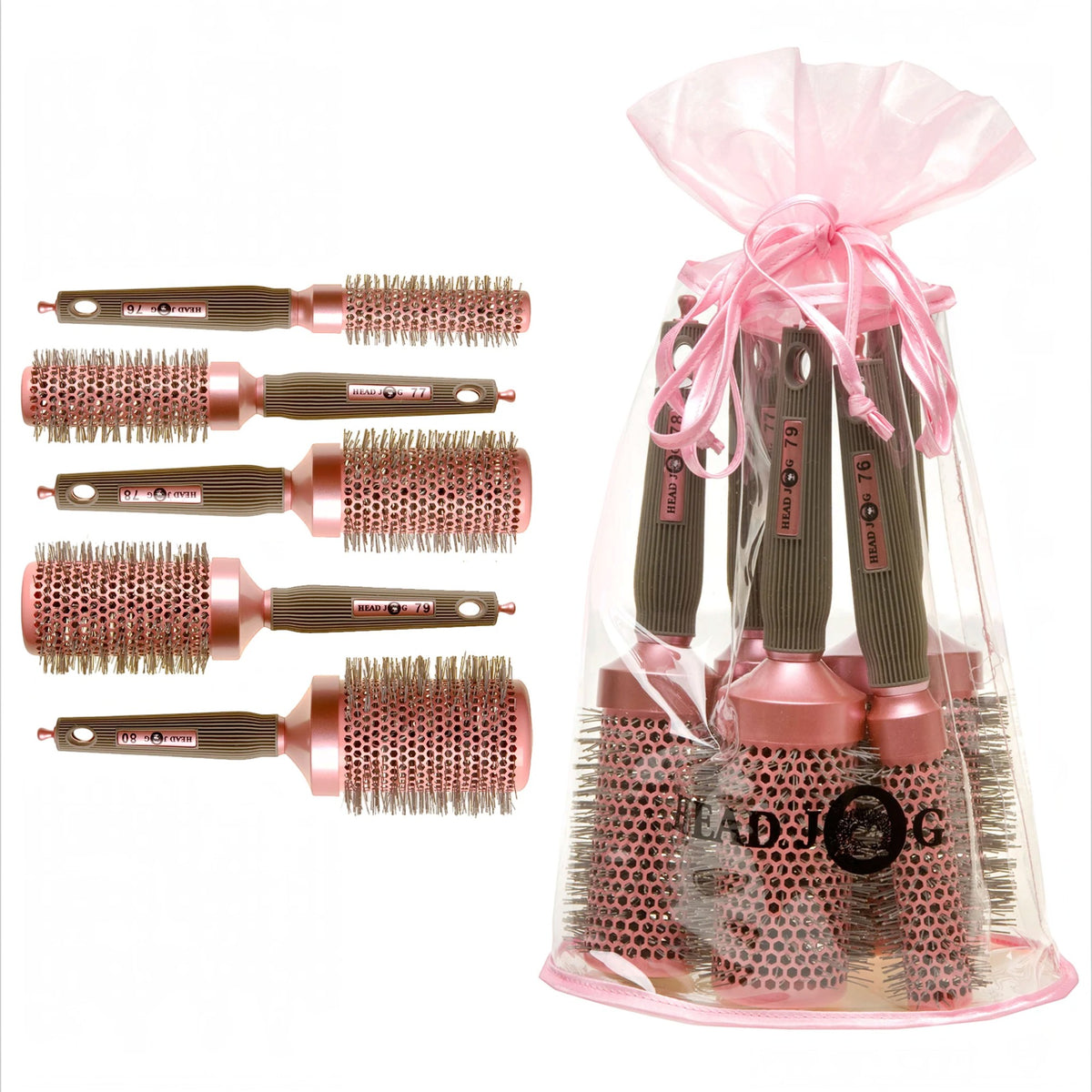 Head Jog - Ionic Ceramic Pink Round Brush 5 Piece Set
